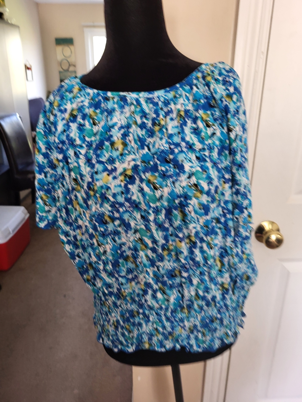 Apt. 9 Blue Floral Smocked-Waist Blouse